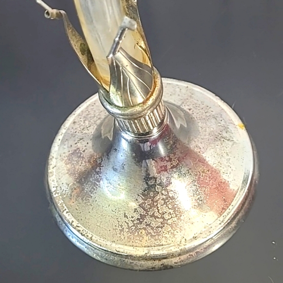 Vintage MCM Hand Blown Glass Art Nouveau Style Lily Orchid Vase Patina Silver - Picture 8 of 17